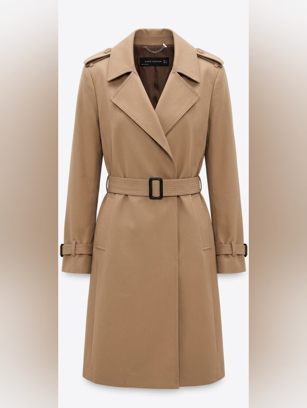 ZARA Woman Tan Cotton Blend Belted Trench Coat